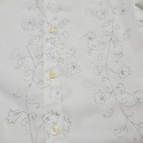Mosaic Blouse Womens 16 White Floral Sheer Button Up Shirt Fairy Romantic Top - Picture 9 of 12